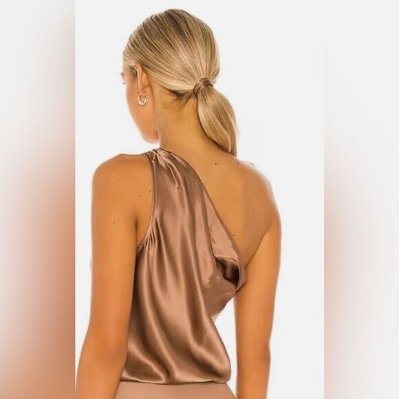 Cami NYC Small  Brown one shoulder silk satin Bodysuit - Picture 4 of 11
